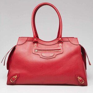 Balenciaga Red Grained Calfskin Leather Neo Classic Large City Bag
